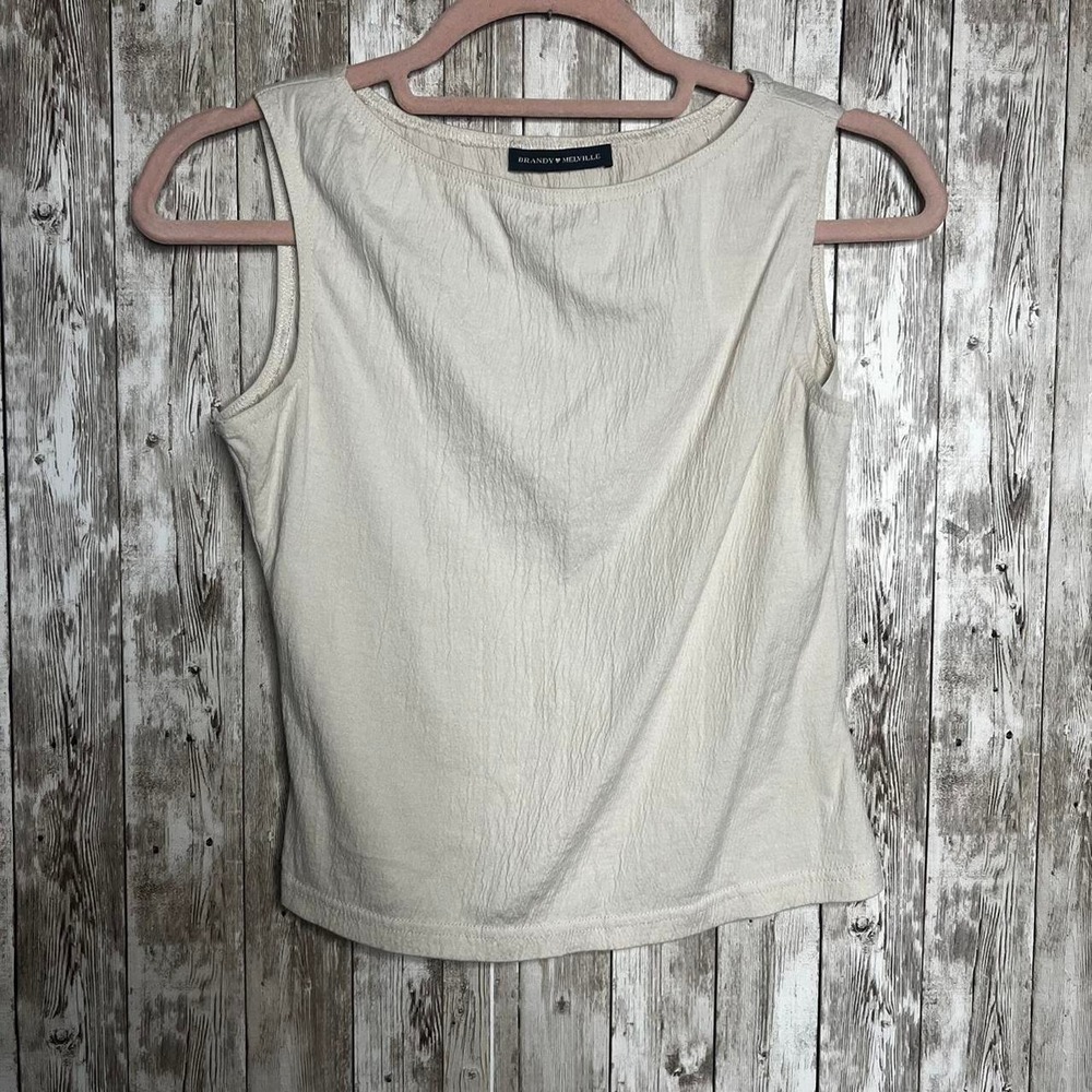 Cream Brandy Melville Tank with Wrinkle Texture One Size - Picture 3 of 6